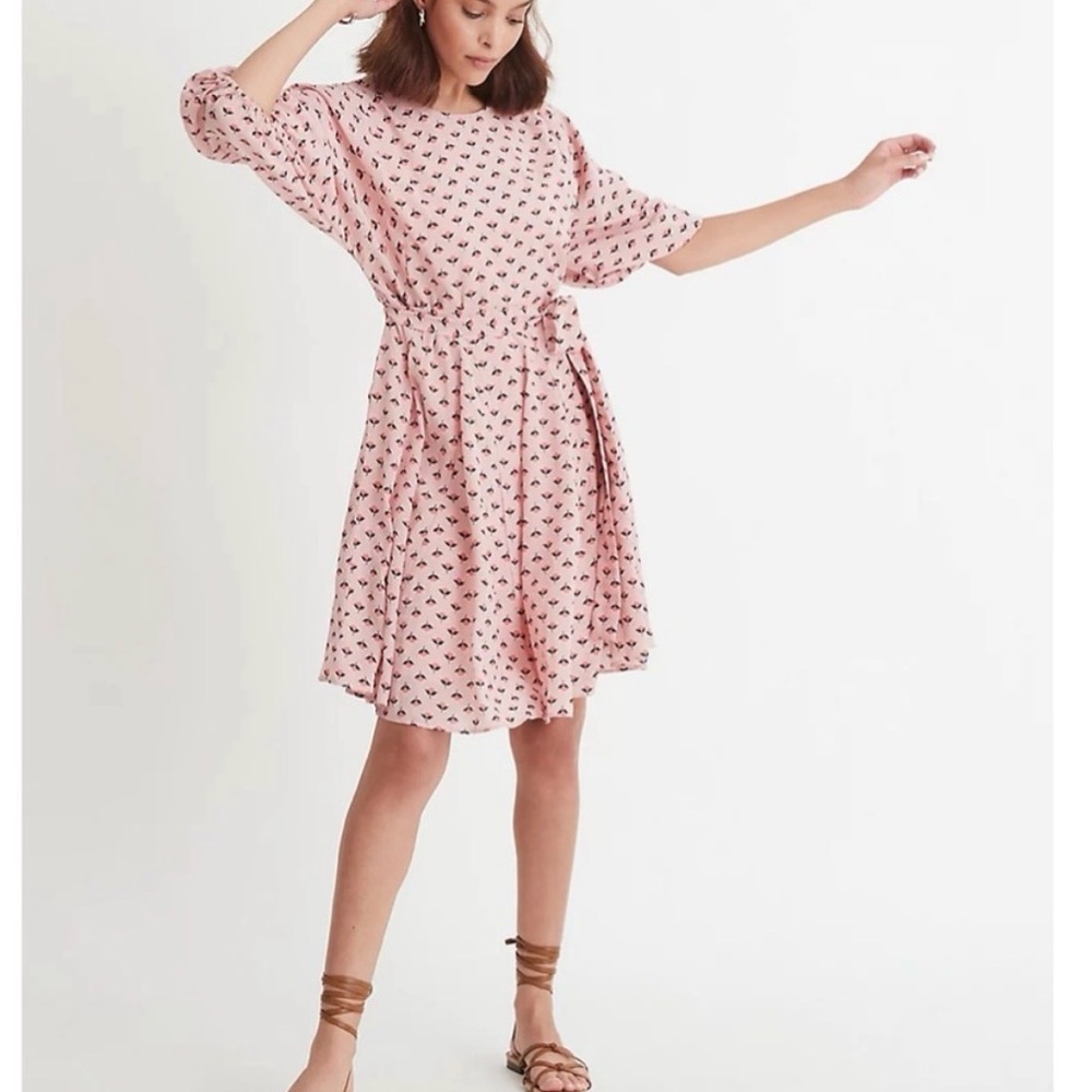 Ann Taylor Pink Printed Mini Dress with Tie-Waist